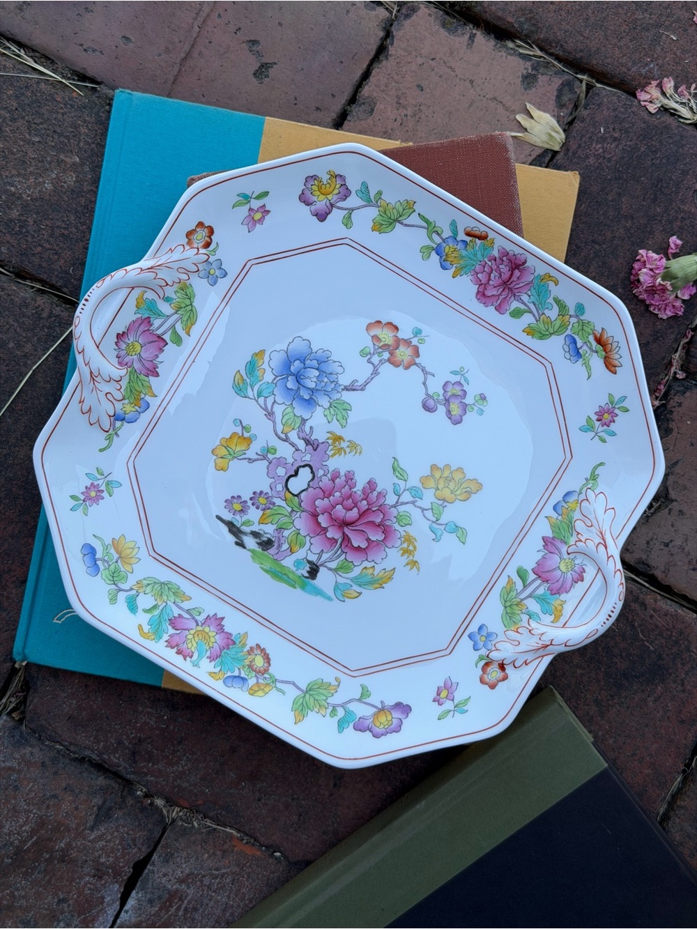 SPODE Famille Rose White Ceramic Octagonal Serving Platter Dish Plate England
